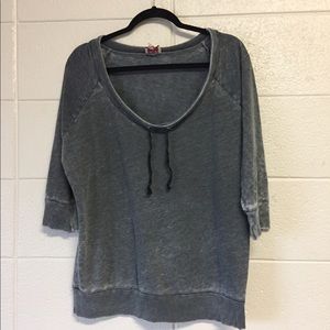 Distressed Grey Quarter Sleeve Draw String Shirt